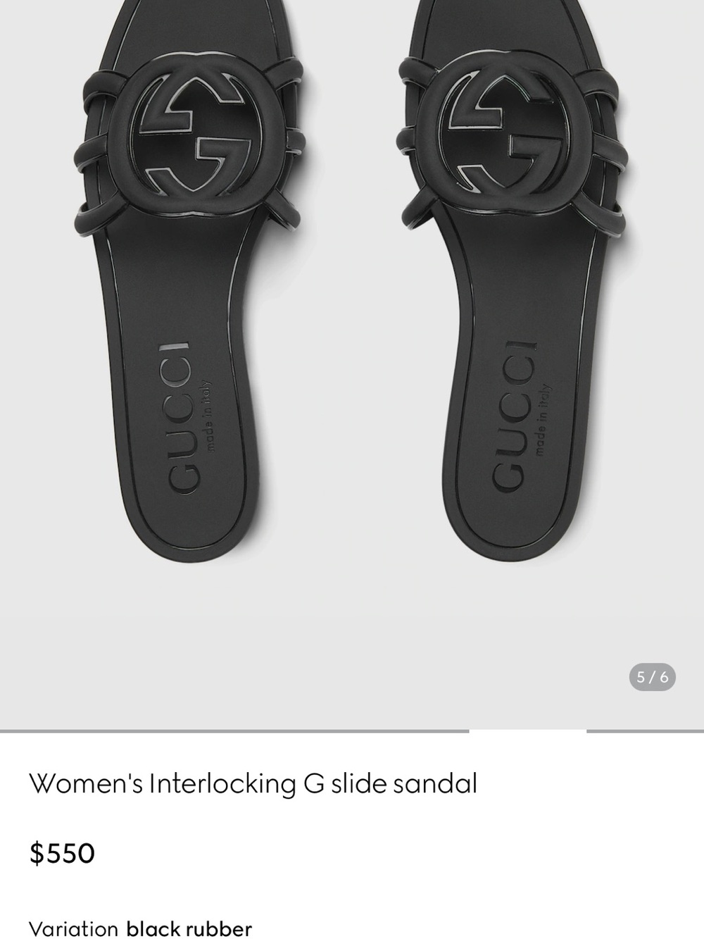 Gucci Black Interlocking G Rubber Slide Sandal